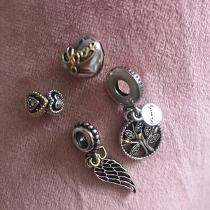 Set of 4 Pandora charms with 925silver+14k gold
